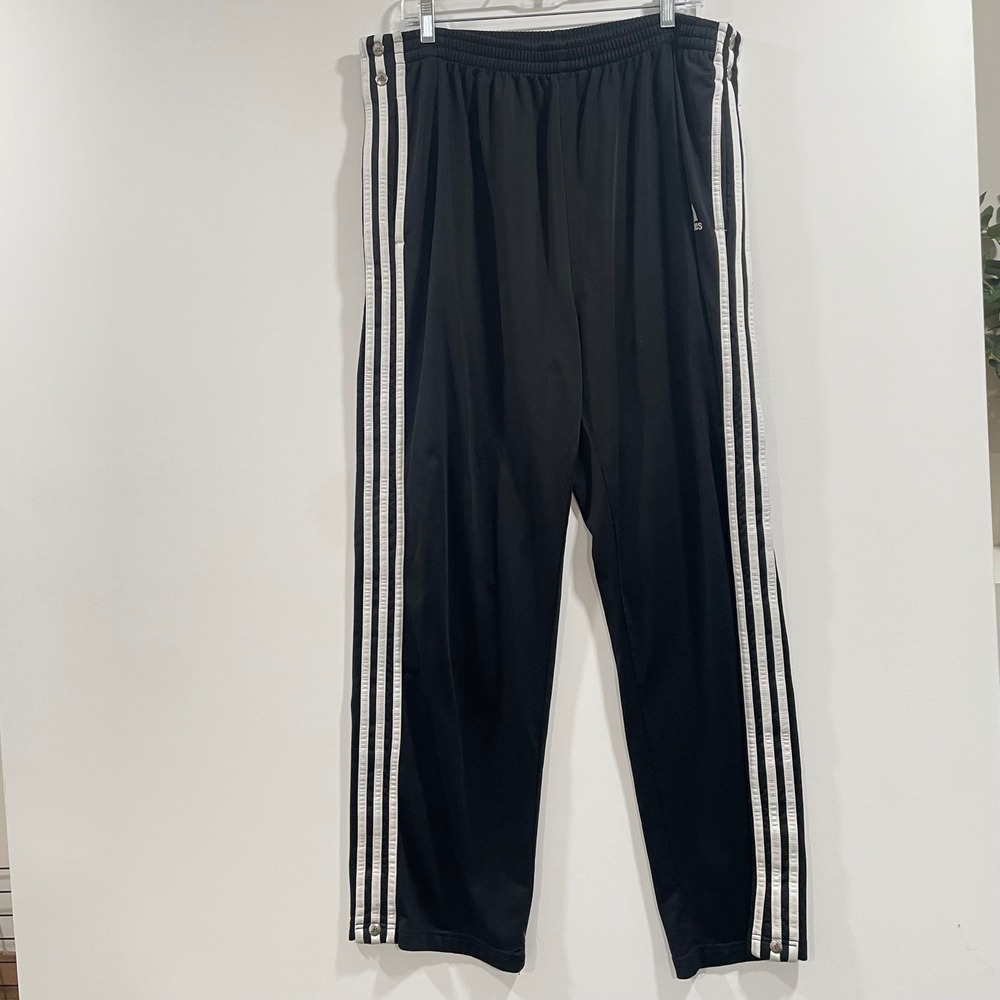 Adidas Team Vintage Snap Tear Away Track Pants Mens XL Black White 3 Stripe
